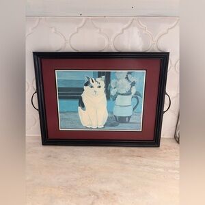 Vintage Handmade Primitive Cat Art Table Tray
